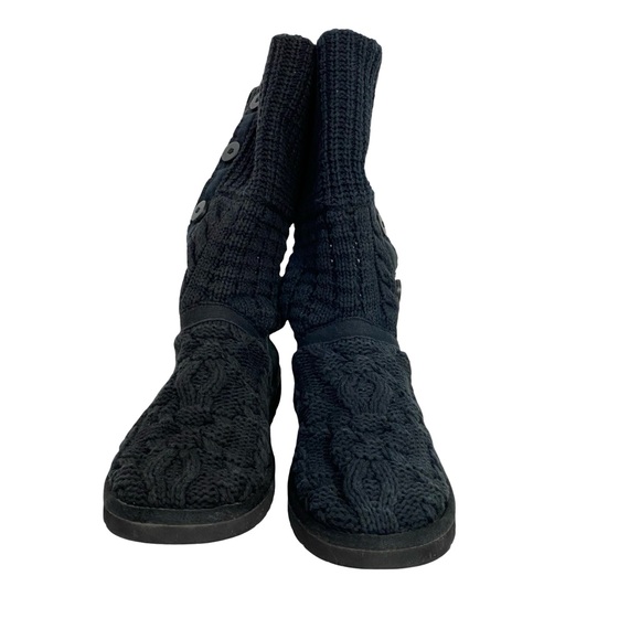 Ugg Leland Sweater Knit Boots Womens Size 9 Black Button Up Fold - Picture 5 of 12